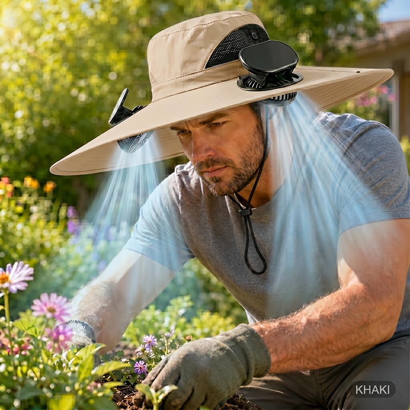 TEMU Solar Fan Hat, Men'-fan Sun Hat, Father's Practical Gift, Solar Usb Charging Design, Large Wide Brim, Lightweight, Reduces Heat , Adjustable