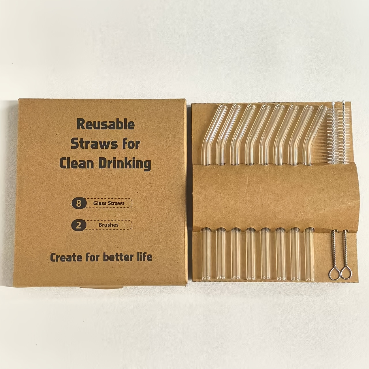 TEMU 8-pack Short Glass Straws ( 6"/15cm) With 2 Cleaning Brushes - 8mm Od Small Cups, & Whiskey Glasses | Clear, Reusable, Dishwasher Safe | Fits