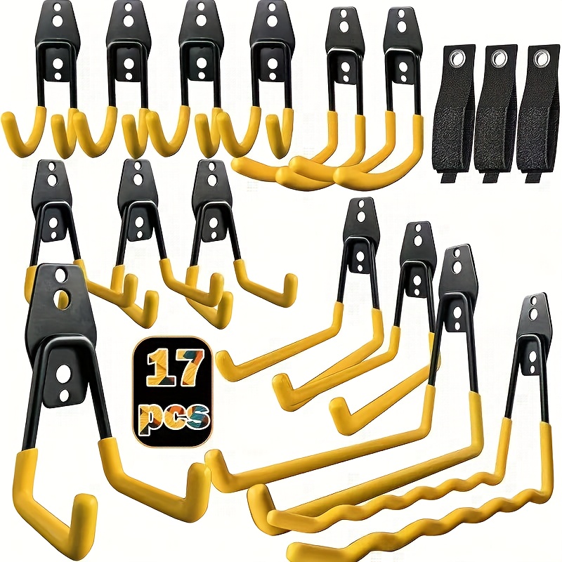 TEMU 4/14/17pcs Heavy Duty Garage Hooks, Utility Storage Hooks, Wall Mount Storage Rack For Power Tools, Ladders, Bikes, Ropes, Bulk Items, Ideal For Garden, Warehouse, Workshop Organization