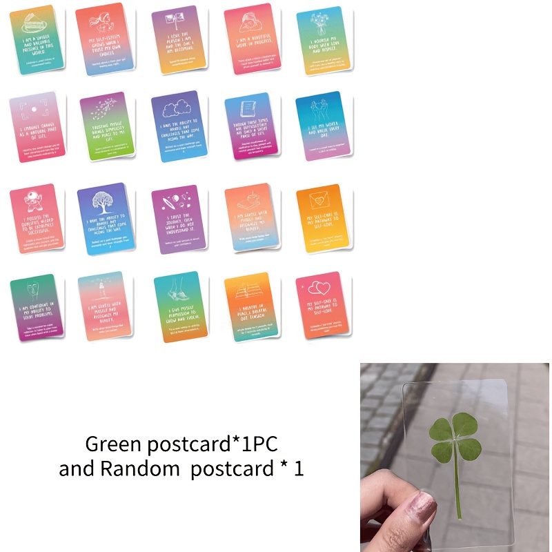 TEMU 1pc Transparent Clover Postcard For Men Women Charm Design Greeting Card Stationery Collection Decorative Artwork Positive Message Gift Idea And