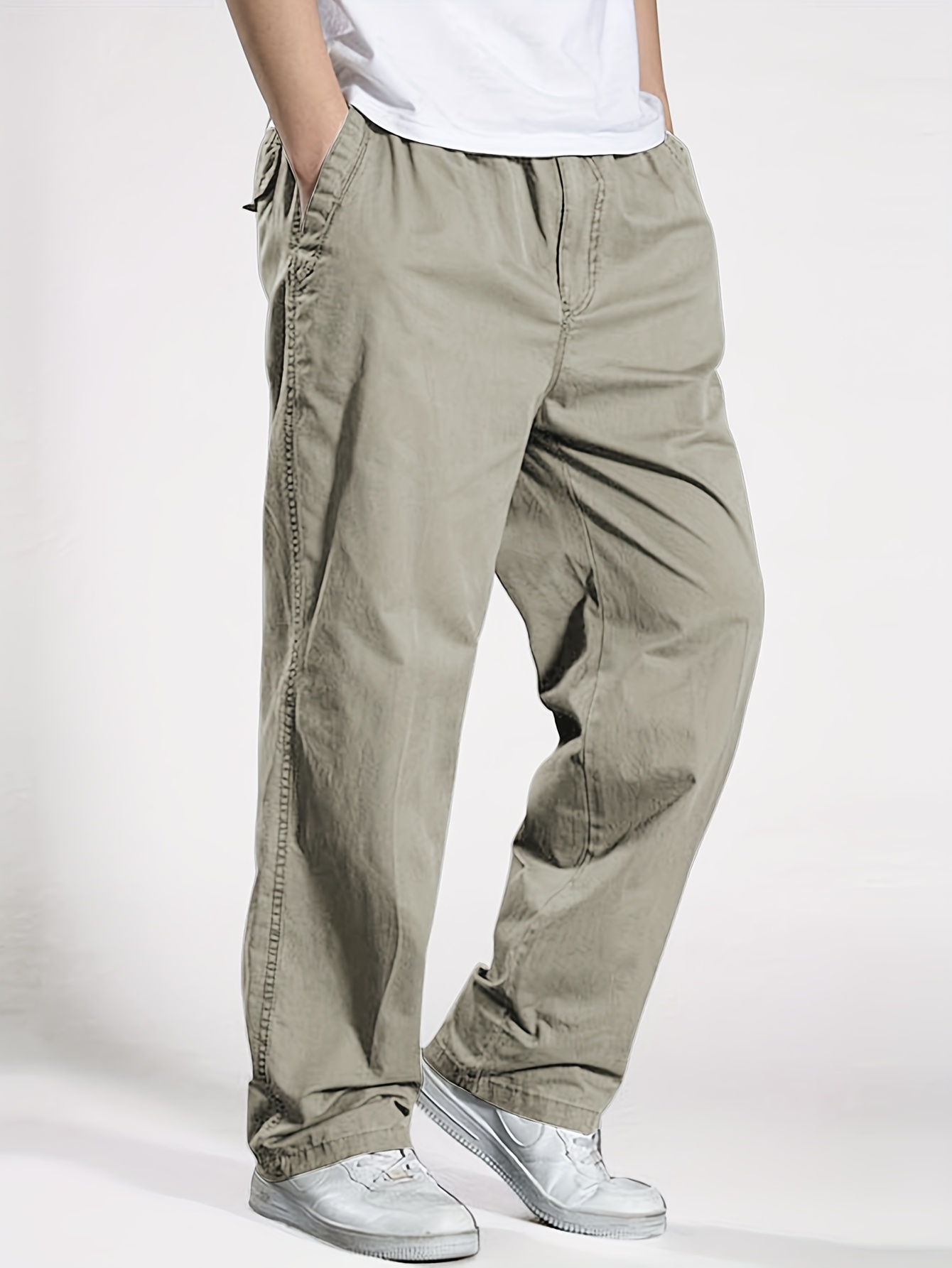imagen del artículo pantalones casuales de estilo   para hombre, 100% algodón, pants cargo minimalistas en color   con     y   elástico a la cadera. ideales para uso   desde   edad     mayores