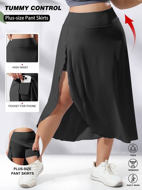 plus size new summer style womens plus size high end elegant high waist fabric skirt slit on built in 3 4 side pocket shorts fabric material suitable for outdoor vacation and outing wear