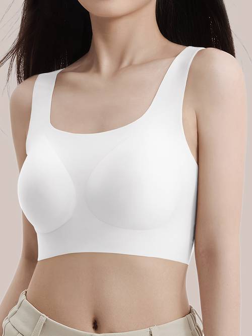 1pc invisible non see through wide shoulder strap womens push up seamless wire free back defining sports bra vest
