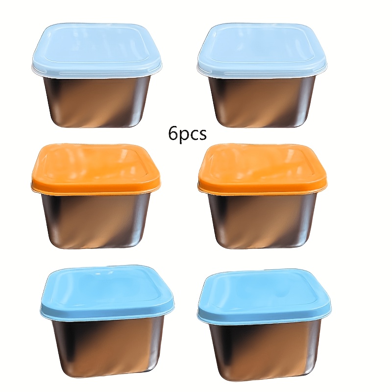 E-shop 6er-Set Edelstahl-Konservierungsboxen, 6-Unzen Snackbehälter, auslaufsichere verschlossene Box mit versiegeltem Deckel, stapelbare Lunchbox,