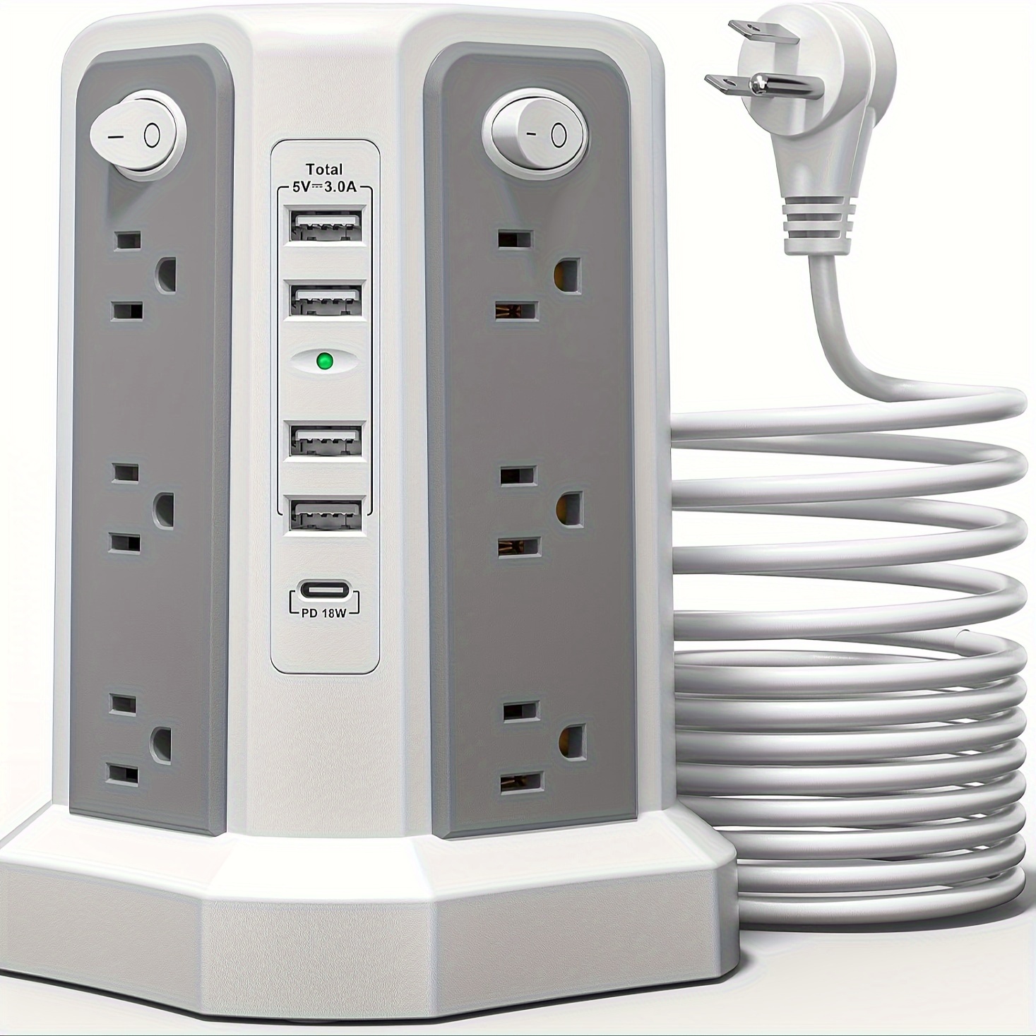 Angled Flat Plug 12 AC Outlets Power Strip Tower with USB C Port(PD18W/PD20W), Surge Protector Power Tower with 5 USB Ports, Extension Cord Desktop Power Strip for Home Office DormRoom — Zaynora Luxury Marketplace