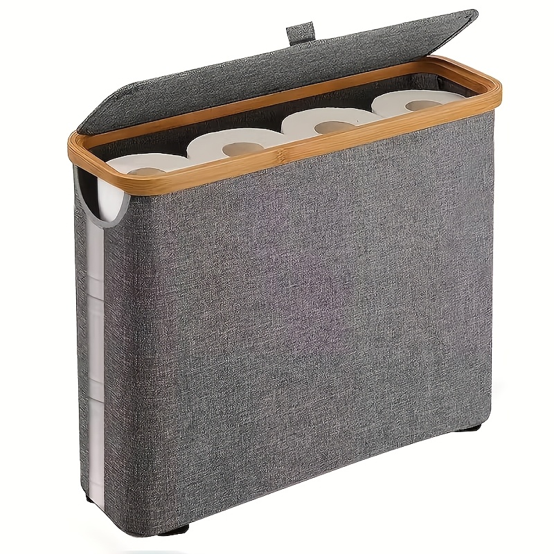 Image of Toilet Paper Storage Basket With Lid And Handle, Foldable Bathroom Toilet Paper Holder, Large-capacity Toilet Paper Rack, Can Store 12 Or 16 Standard Rolls, Shelf Baskets