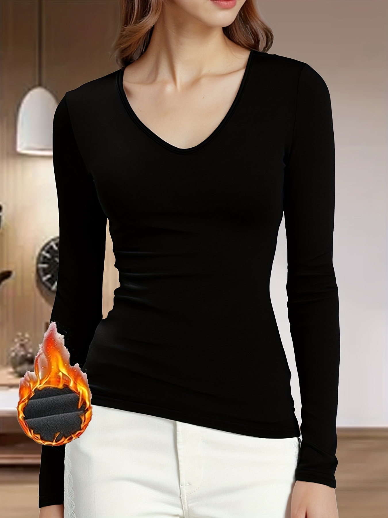 womens v neck thermal top versatile autumn and winter   washable soft and   essential winter item suitable for daily wear and layering