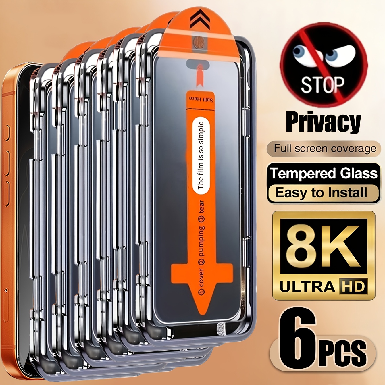 6pcs full coverage privacy screen protector for iphone 17 17e 16 15 14 13 12   pro max 17   pro max 16e   mini x xr xs   8  3 9h tempered glass film 8k ultra hd anti scratch   anti   case friendly