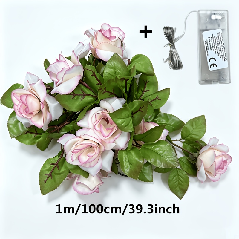 TEMU Guirnalda de luces de 1 10 LED rosa champán, enredadera floral de 1 control de , funciona con pilas, plástico, para de , boda, regalo del Día de