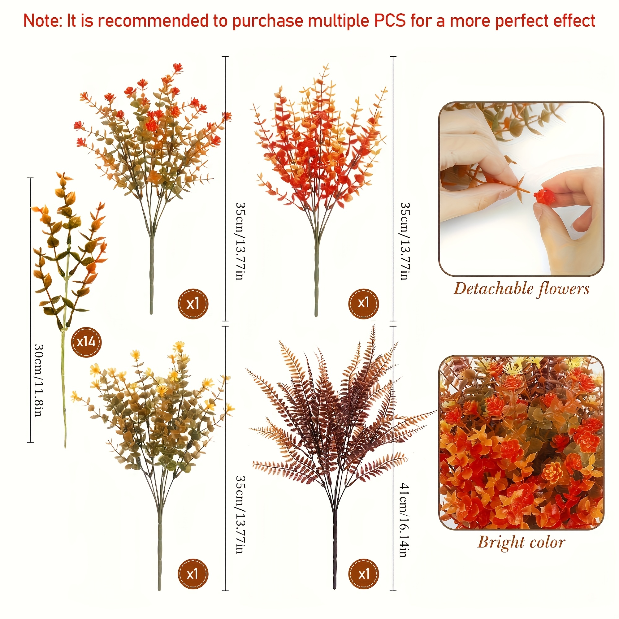 Image of 18pcs Outdoor Autumn And Winter Weather-resistant Artificial Flower Bouquet Decor - Mixed Daisy And Eucalyptus Fern Plants, Suitable For Thanksgiving Christmas Porch Garden Decoration