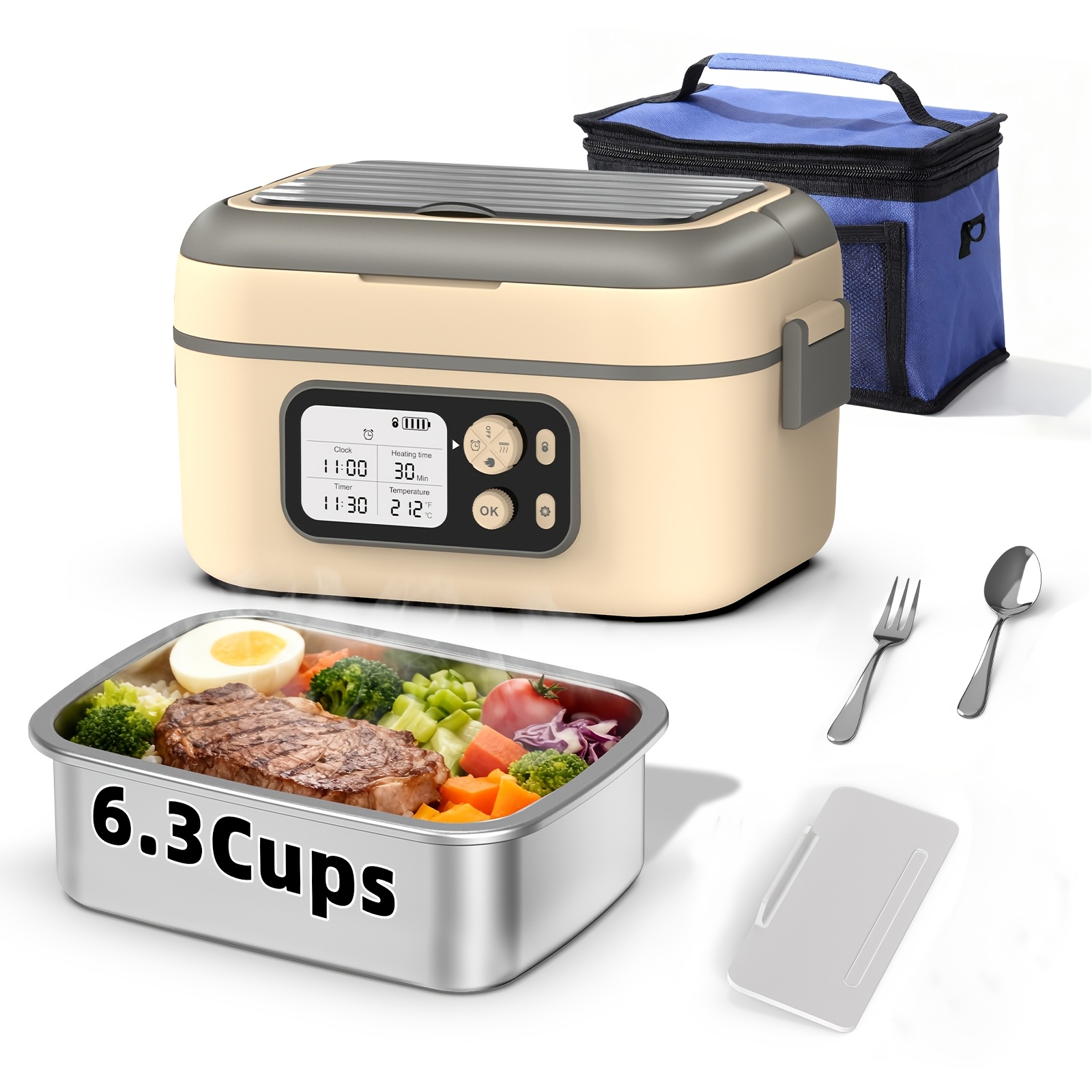 TEMU Smart Wireless Heating Lunch Box, Rechargeable Insulated Lunch Box, 1.5-liter Portable 24, 000mah, High-quality Stainless Steel, Bpa-free, Ideal