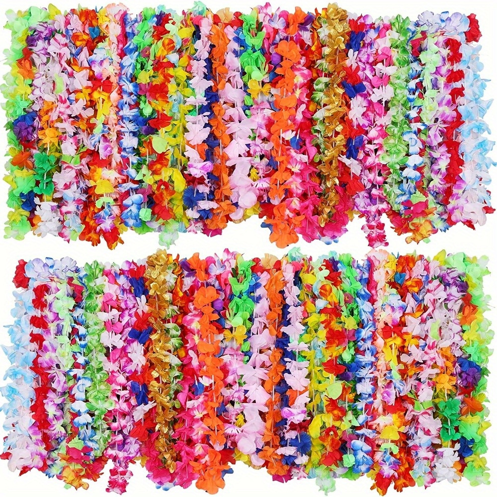 30pcs   necklace headbands suitable for luau parties hawaiian flower lei garland wedding birthday beach decorations tropical luau party favors for wedding wedding hawaiian theme party supplies