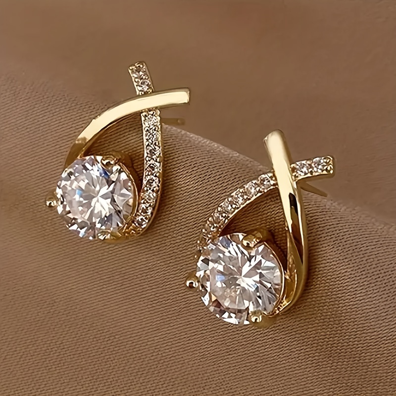 Ladies' Fashionable Pair Of Luxurious Twisted Teardrop Cubic Stud Earrings Jewelry