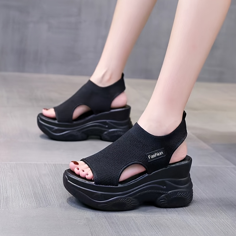 TEMU Summer New British Style Thick-soled Women's Sandals | Fashionable And Minimalist, Lightweight And Comfortable, Lace-, Open-toe Style, Heel ,