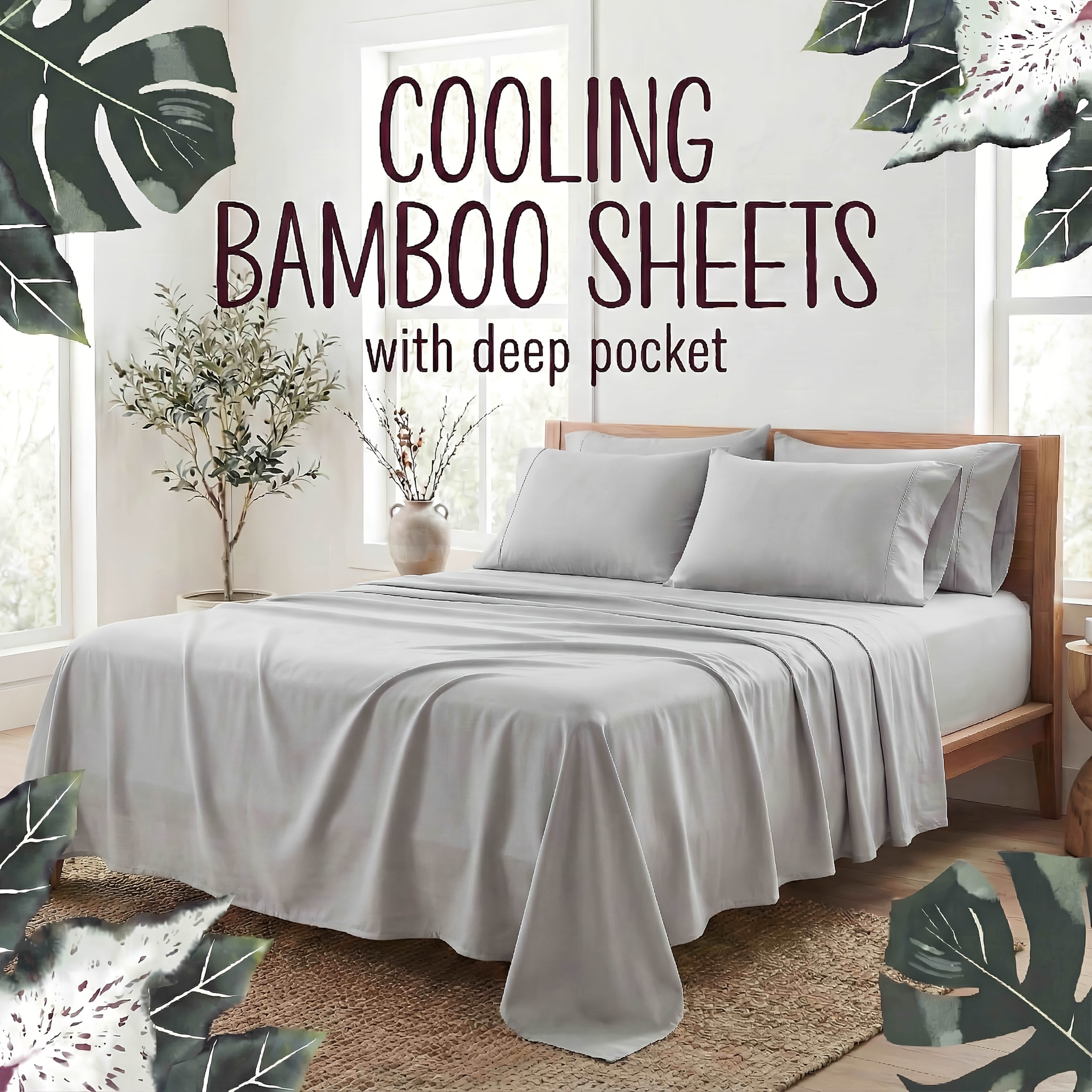 4 piece bamboo fiber bedding hypoallergenic and temperature regulating suitable for   to care for deep sleepers luxurious bedding with deep pockets wrinkle resistant and no ironing needed great for room and bedroom decor