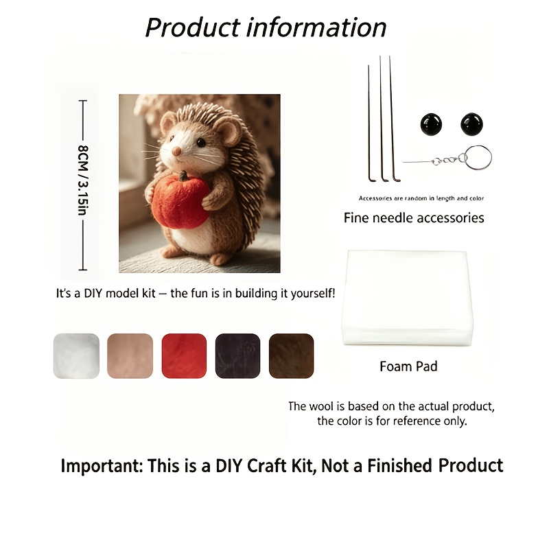 TEMU Kit de feutrage de la laine à soi- : Ensemble de loisirs créatifs pour peluche à citrouille et hérisson, cadeau de la Saint-Valentin (non ,