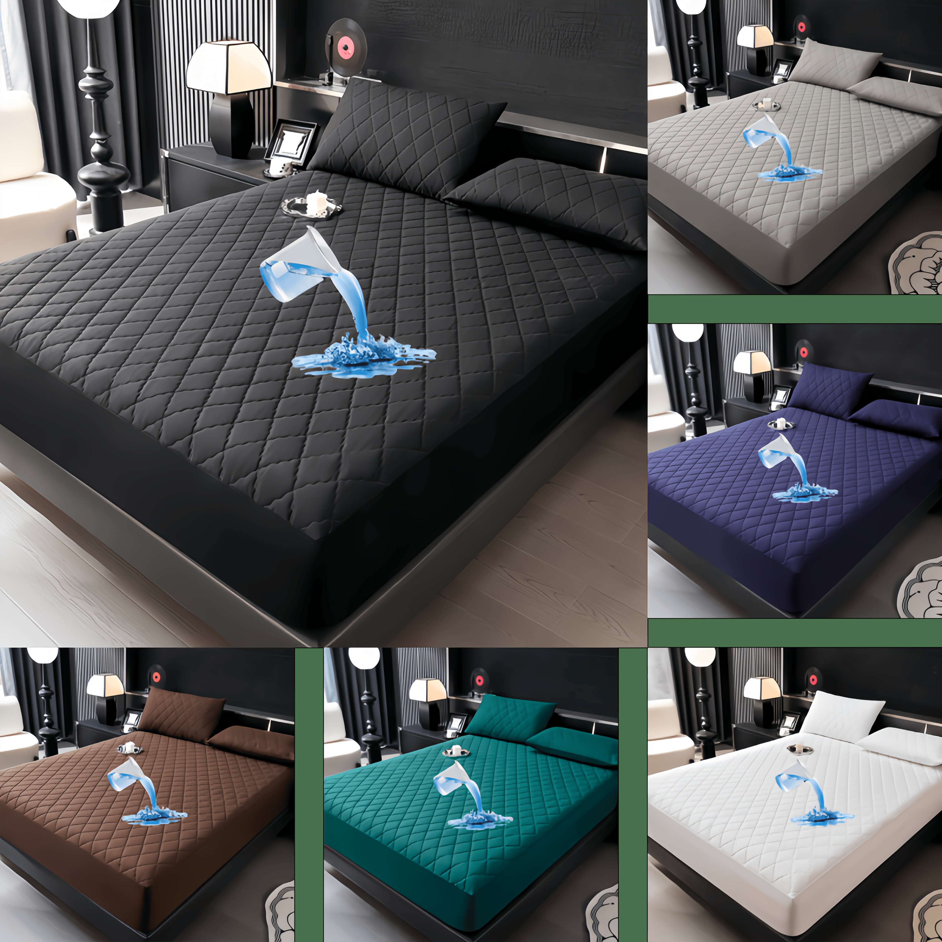 imagen del artículo protector de colchón impermeable acolchado con diamantes, engrosado, de 1 pieza, [relleno de almohada y   de almohada no incluidos],   de tecnología  ,   de colchón impermeable ultrasuave, antideslizante y cómoda, adecuada para protección de colchón en dormitorio, habitación de