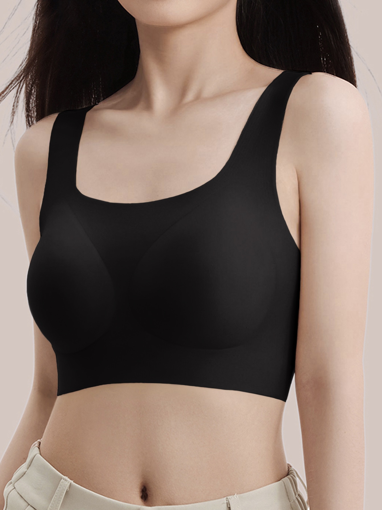1pc invisible non see through wide shoulder strap womens push up seamless wire free back defining sports bra vest