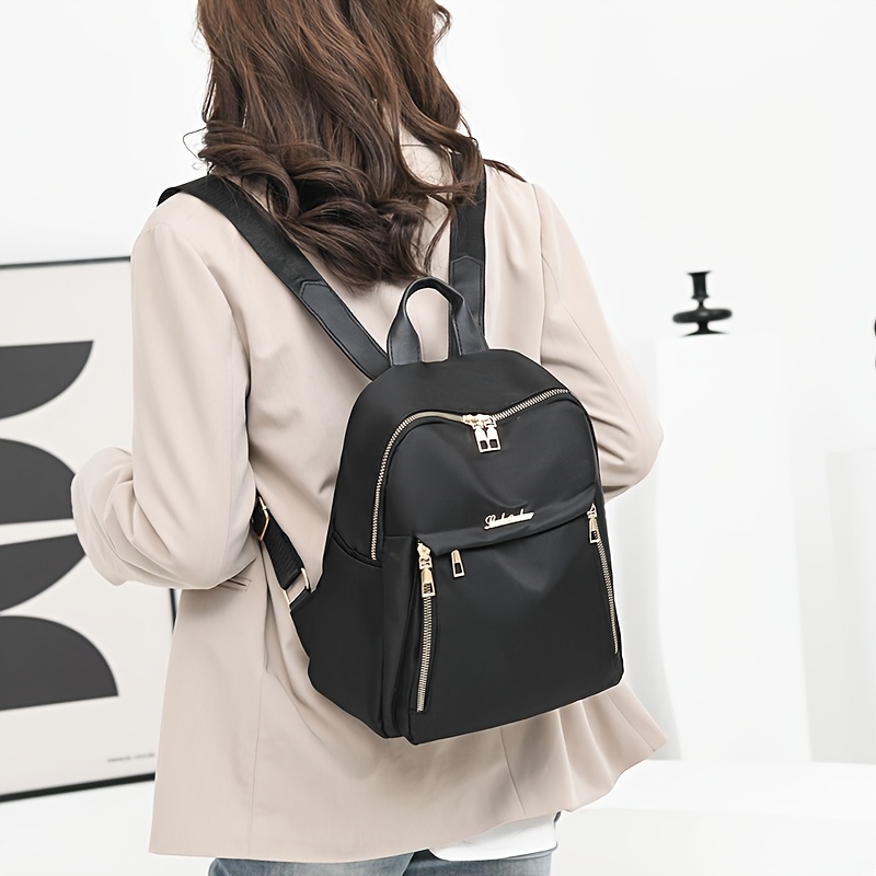 ladies fashion backpack chic black golden zippers - Temu display picture 2