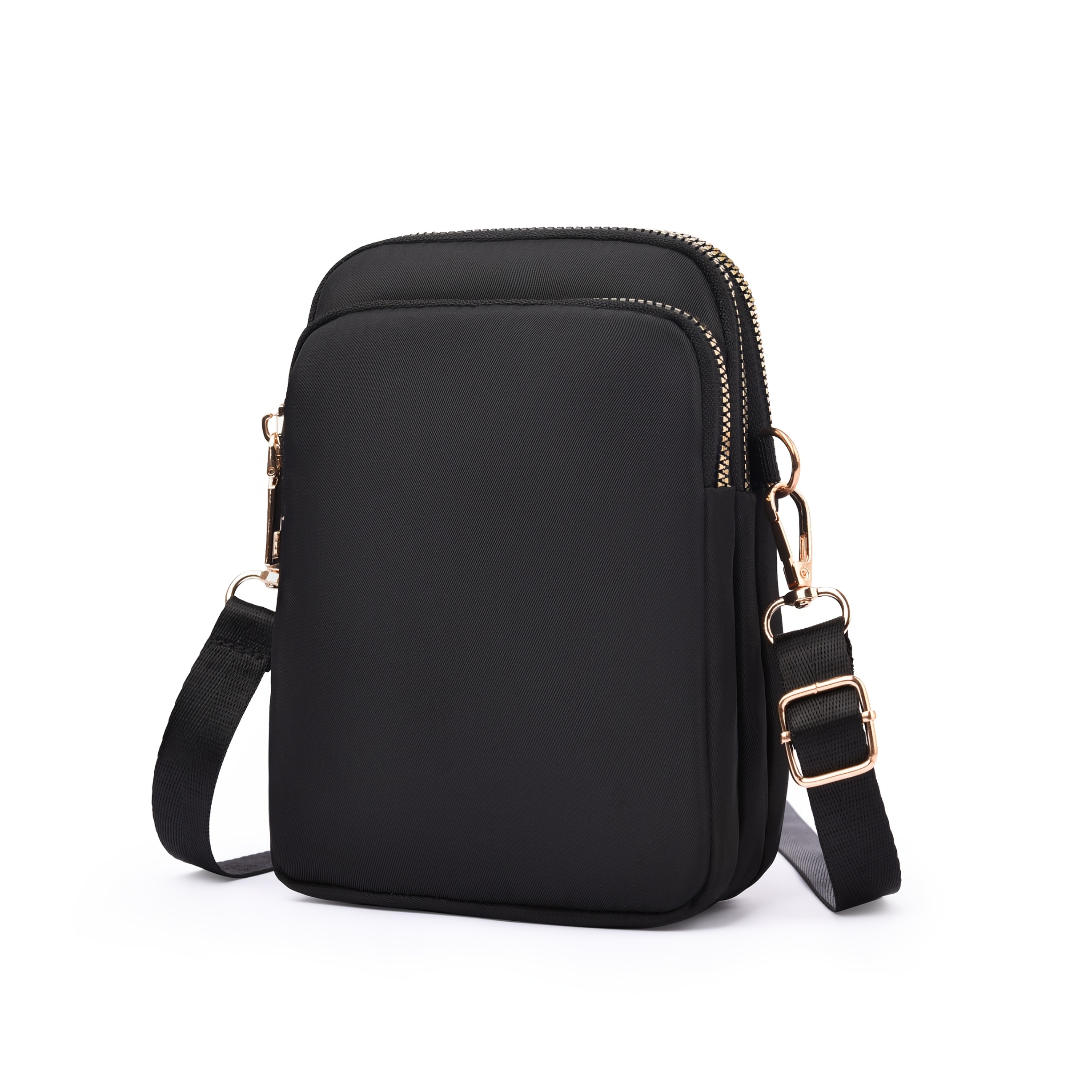 TEMU Body Bag For Women Small Clutch Nylon Webbing Shoulder Strap 3 Layer Phone Pouch With Adjustable Removable Shoulder Strap, Nylon Body Purse,