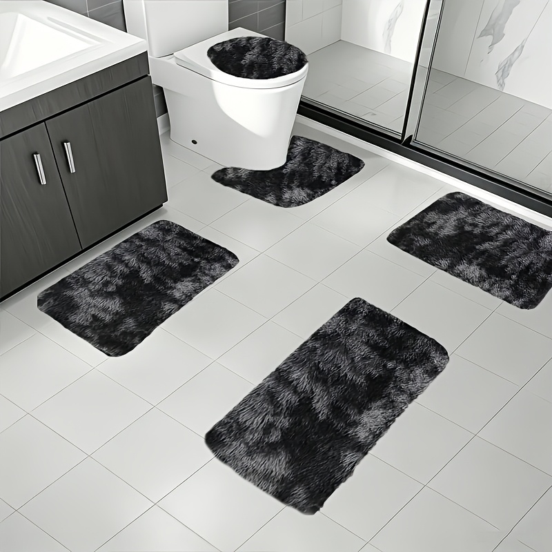 Image of 5pcs Luxury Plush Bathroom Rug Set - Ultra Soft, Absorbent, Non-slip, Thick, Machine Washable With Geometric Patterns, Perfect For Modern Home Decor, Rugs For Bathroom