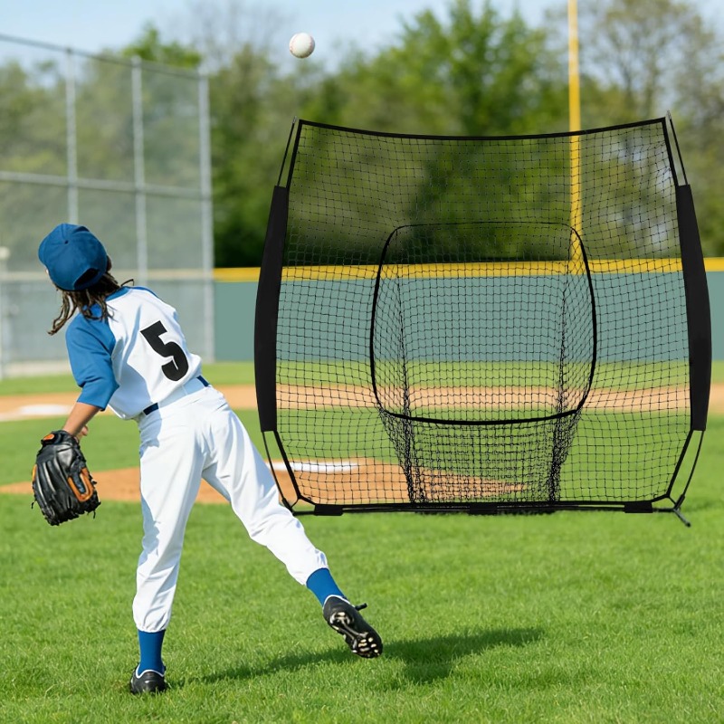 7 ft x 7 ft Baseball Softball Training Net with Arch Frame, Carry Bag, and Batting Area, Multiple Colors Available