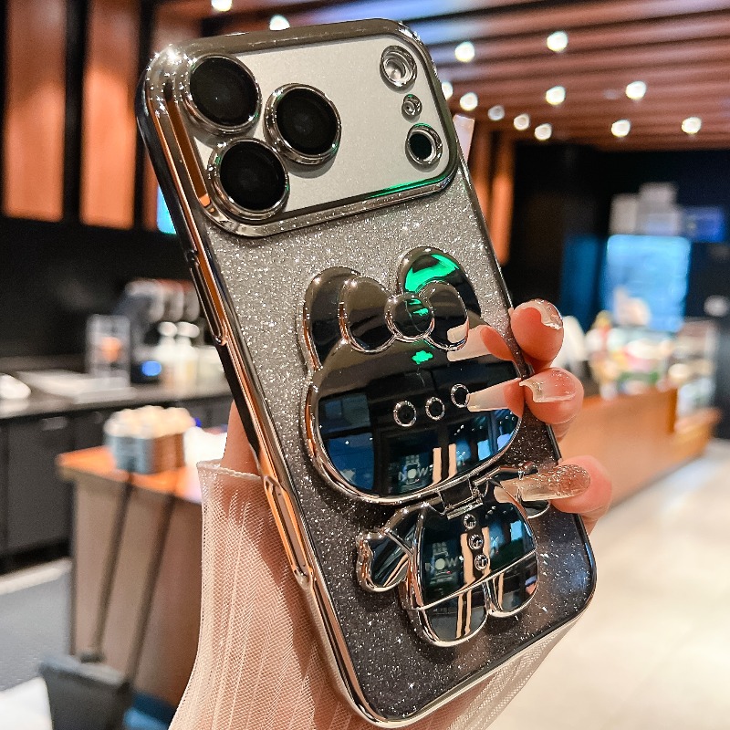 TEMU Phone Case: Phone Case For Iphone 17 Pro Max, New 16 Pro Invisible Rabbit Makeup Mirror Stand Protective Cover, 15 Full Lens Coverage With