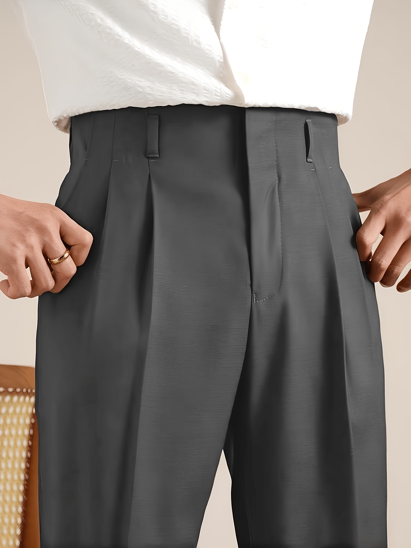 item picture old money outfits mens high waisted dress pants wrinkle resistant non iron suit trousers with elastic straight leg business casual pants suitable for office dating daily wear machine washable solid   wear no ironing required