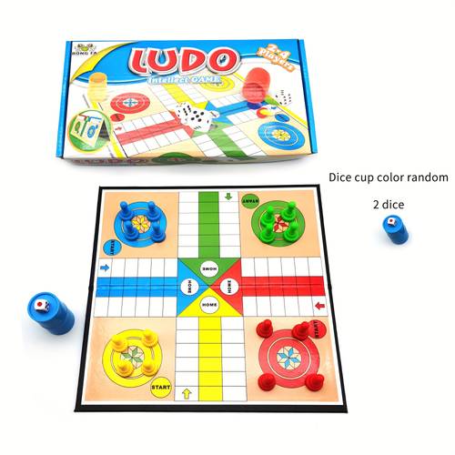 ludo portable foldable game ideal for traveling games english spanish french portuguese dice cup color random