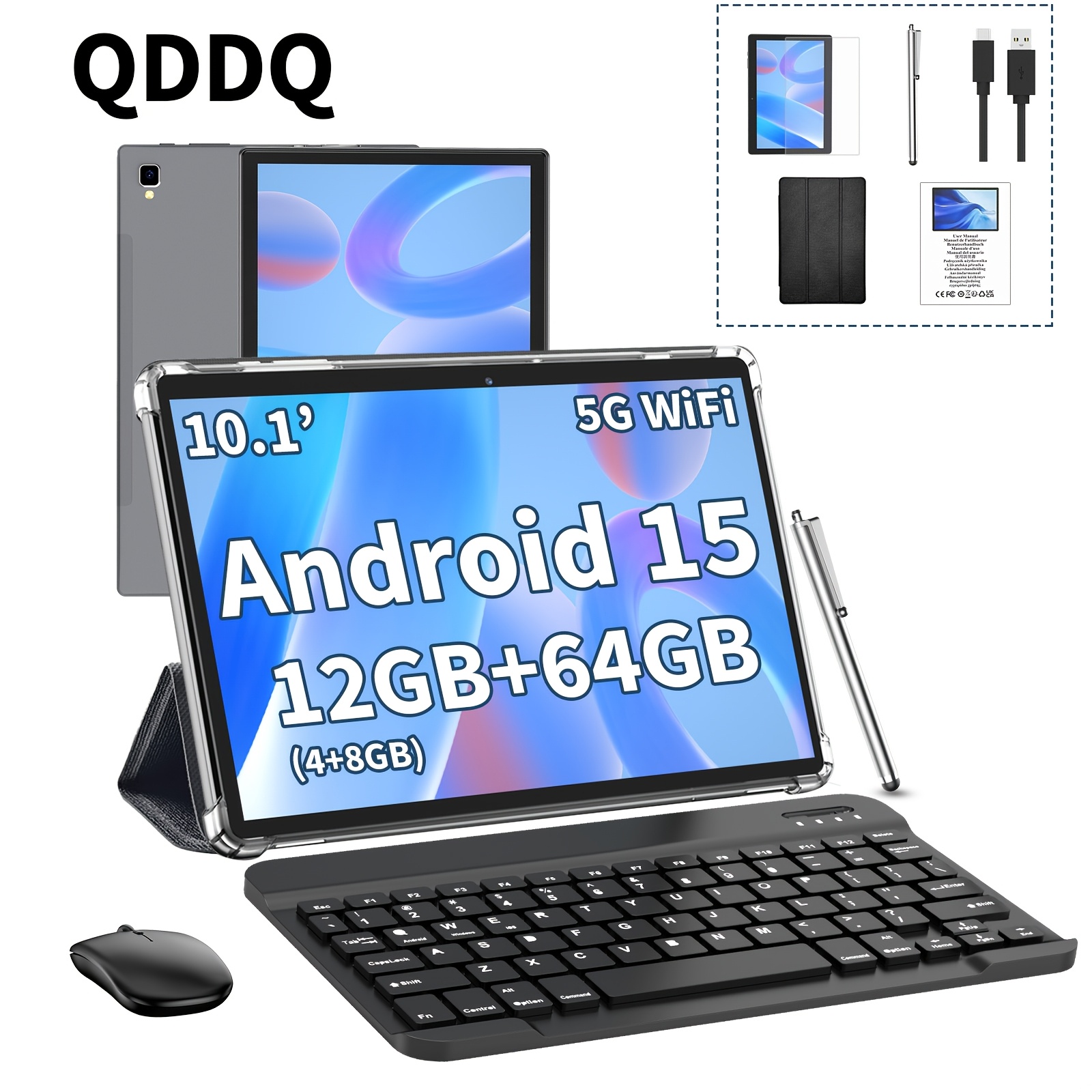 Temu Qddq 15 Tablet, 12(4Gb+8Gb Expanded) , 64Gb Rom, 10.1 Inch Led Screen, 6000Mah, Wifi, Tablet Pc, 2 Optional :[Tablet With Keyboard, Wireless-image
