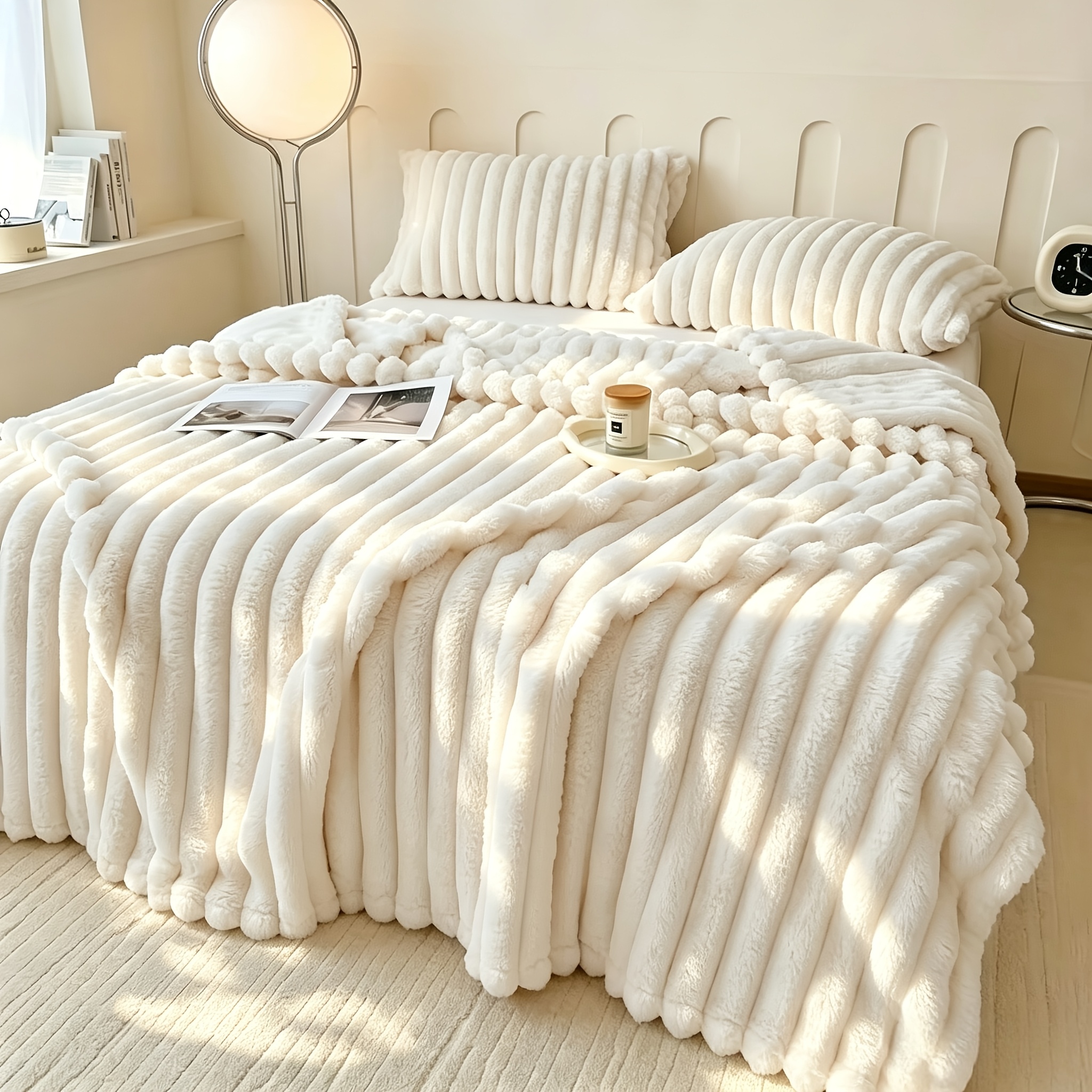 TEMU 1pc Thickened Plush Blanket, Soft And Comfortable, Faux Fur Double-sided Blanket For , Nap Blanket, Air-conditioned Blanket, Office Outdoor