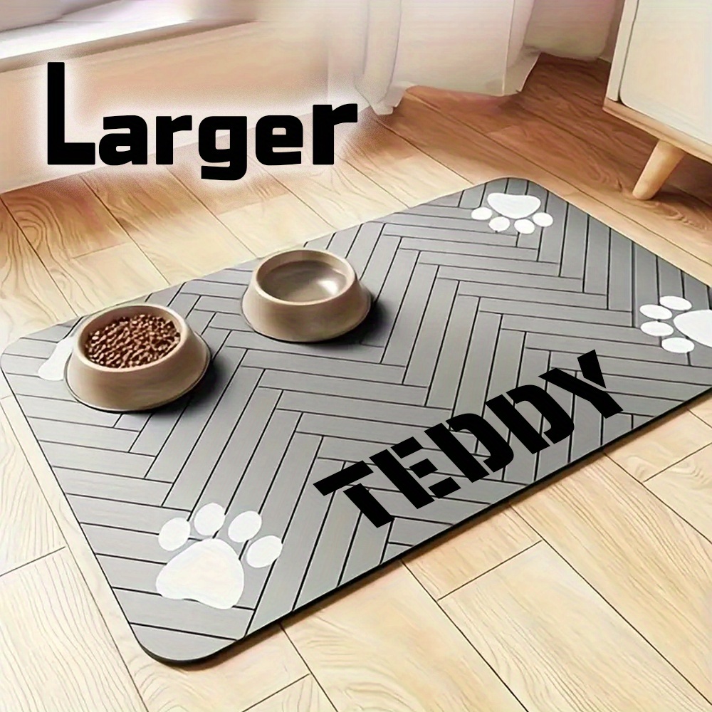 Tapis de repas personnalisable pour chien et chat - Gravure du nom de votre animal, antidérapant, tapis pour gamelle de nourriture et d'eau, tapis anti-renversement en diatomite, coussin pour gamelle, idéal pour l'alimentation des animaux de compagnie