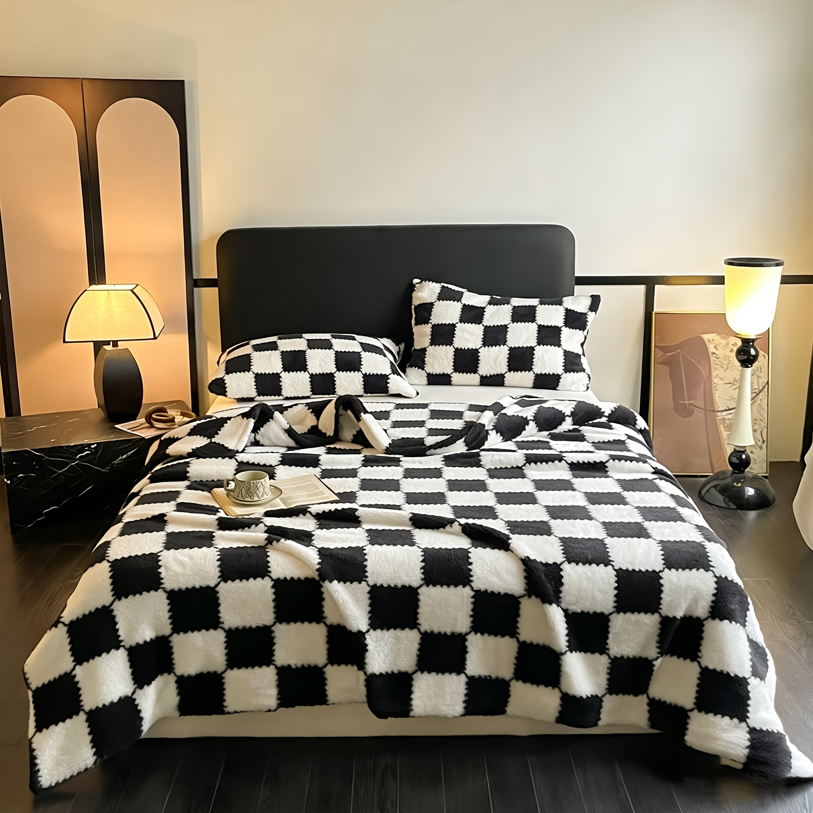 TEMU 50*60 Inch, 60*80 Inch, 280 Gsm, Flannel Blanket With Checkerboard Grid Pattern Soft Throw Blanket For Couch, Bed, Sofa Warm For , Pink, Black,