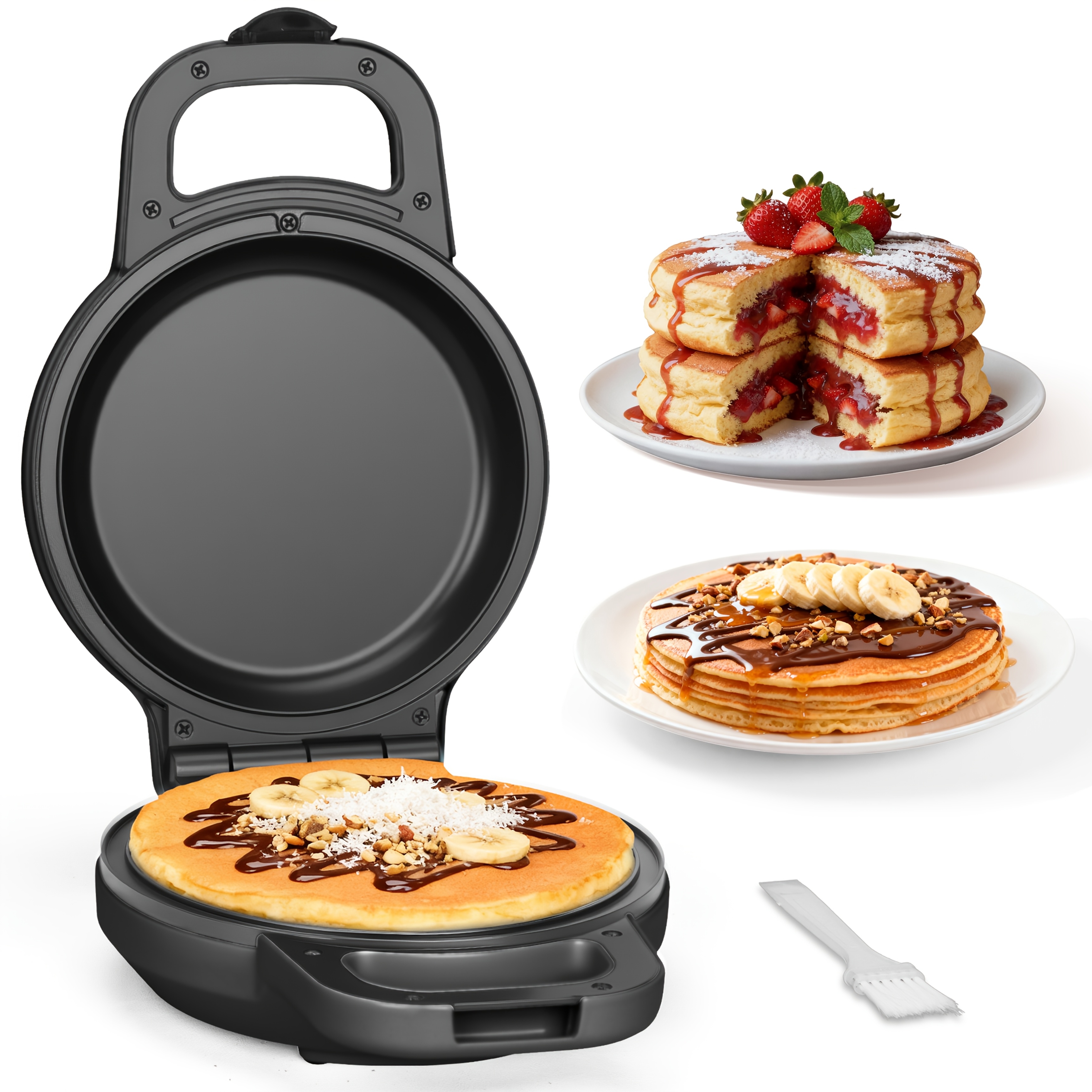 TEMU Electric Flip Pancake Maker - 6.5" Ceramic Nonstick Surface For Pancakes, & , Blue