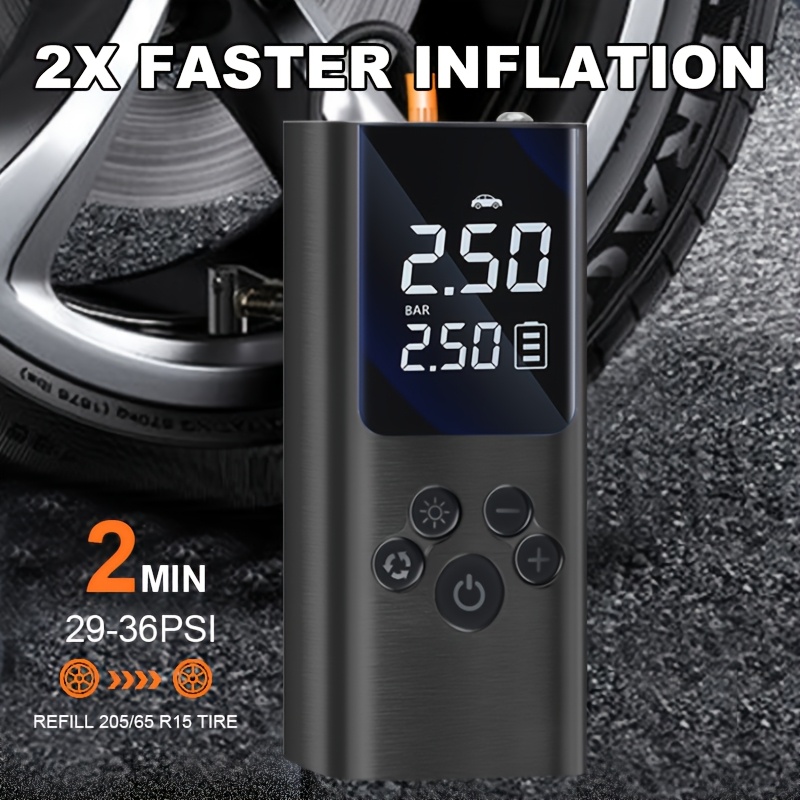 Portable Cordless Tire Inflator with Digital Gauge & LED Light, USB- Rechargeable Fast Air Compressor Suitable for Cars, Bikes, Motorcycles, Sports Equipment, USB- Air Pump for Car Tires, Tires, Emergency Inflation Device