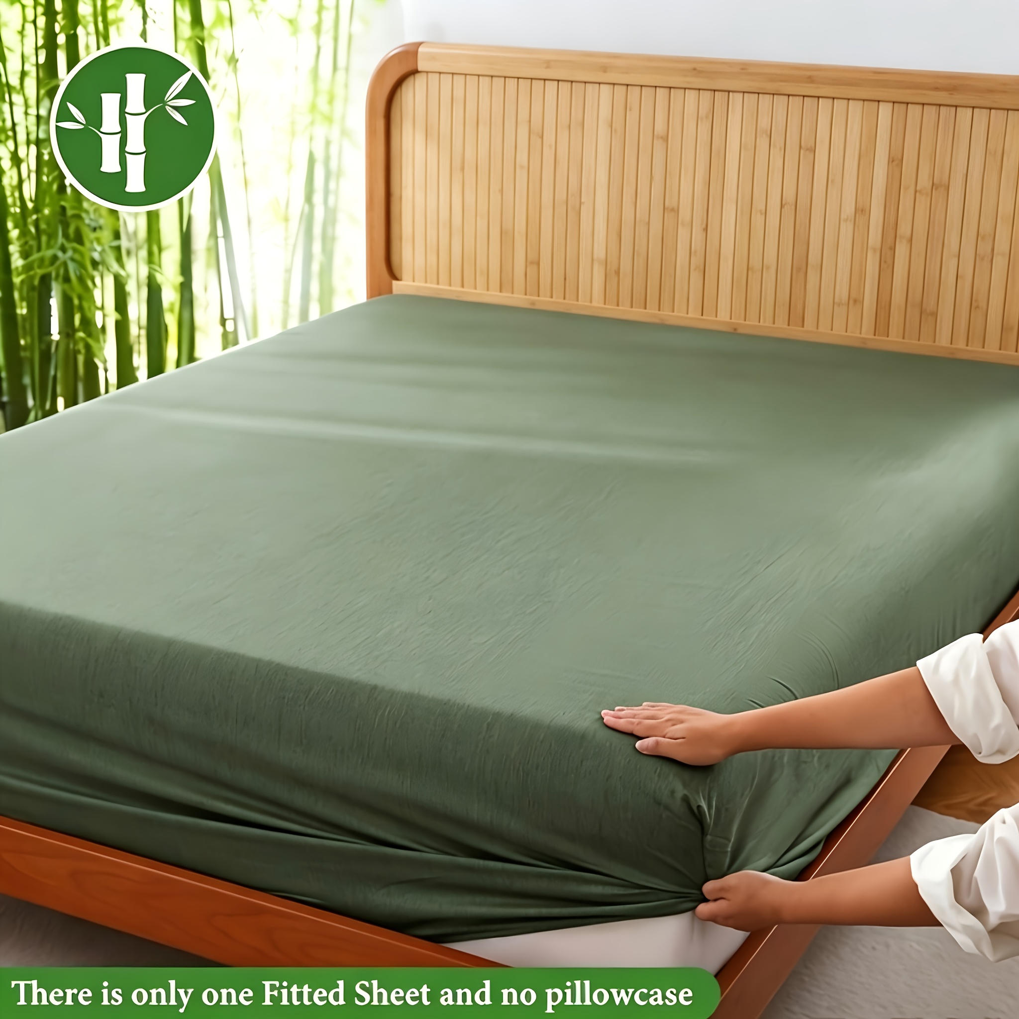 Image of 1pc Of Bamboo Fiber Fitted Sheet, Soft And Cool, Comfortable, In Multiple Colors, Suitable For Hotel Bedrooms, Guest Rooms, And Student Dormitories, Bedding
