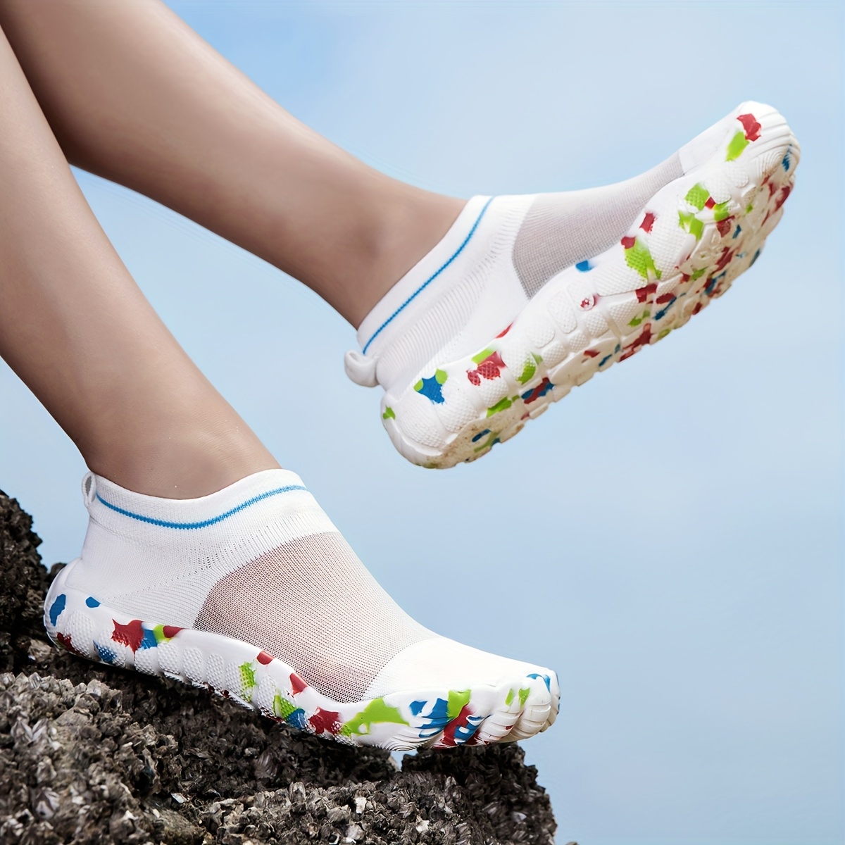 Image of Women's , Solid Color Stretchy Quick- Shoes With Breathable Fabric Upper And Eva Sole, Soft-soled Sneakers For Indoor Yoga And , Suitable For Swimming And Water Activities, Swim Shoes
