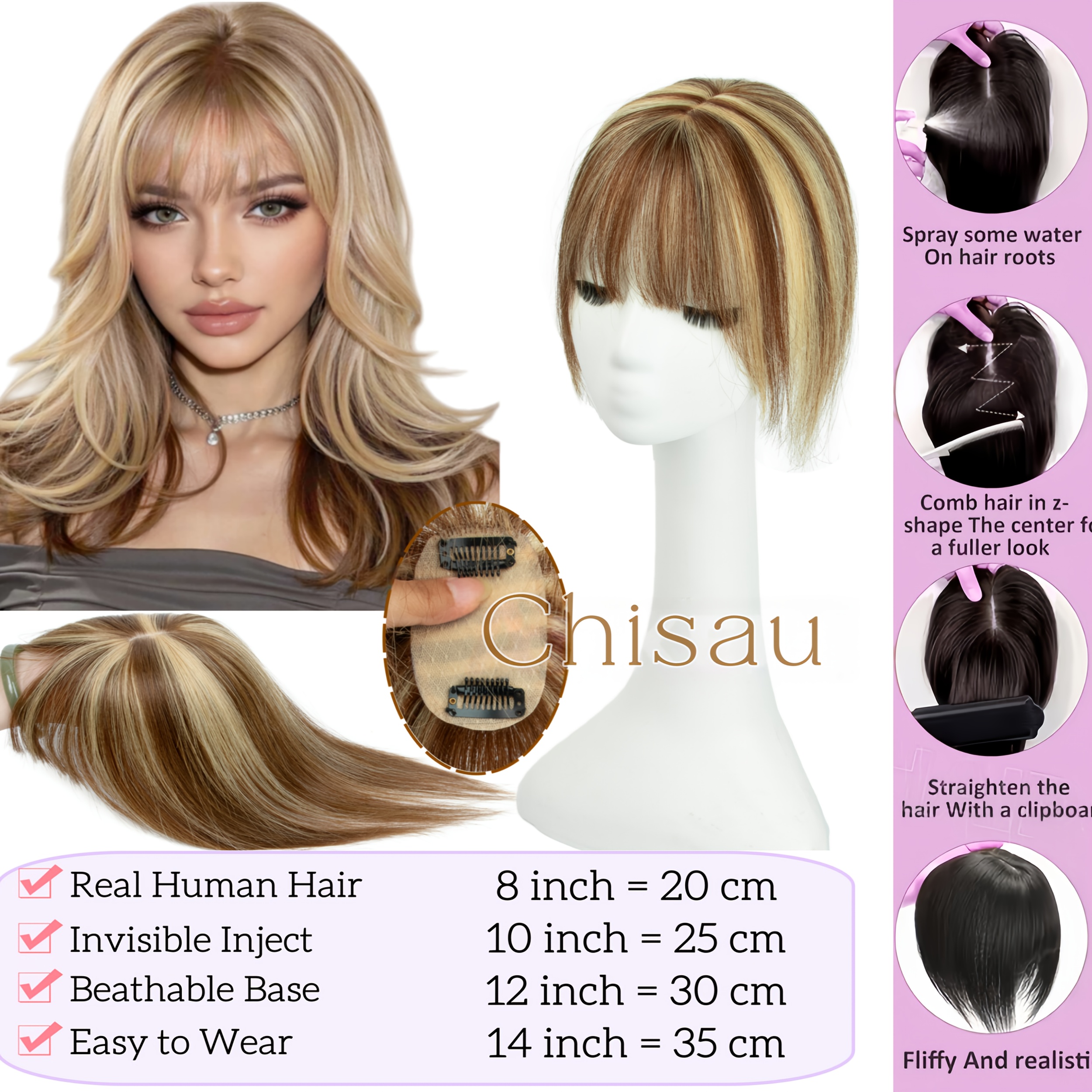 human hair topper clip in hairpiece suitable volume - Temu  display picture 1