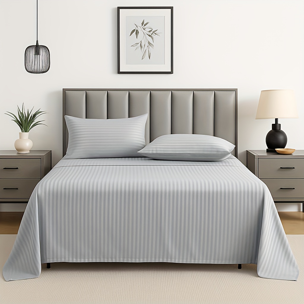 TEMU 1800tc Classic Stripe Sheet Set - Fine Brushed Microfiber Flat Sheet, 40cm Deep Fitted Sheet, Pillowcases Set, Comfortable, Soft, Deluxe For ,