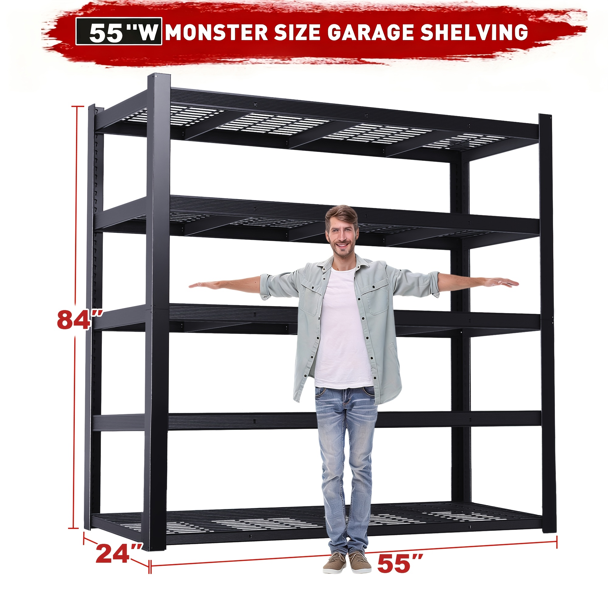 TEMU Industrial Heavy-duty 5-tier Metal Garage Shelving Unit, 55" Wide X 84" High X 24" Deep, Adjustable Storage Shelves, 3500 Lbs Capacity, Easy