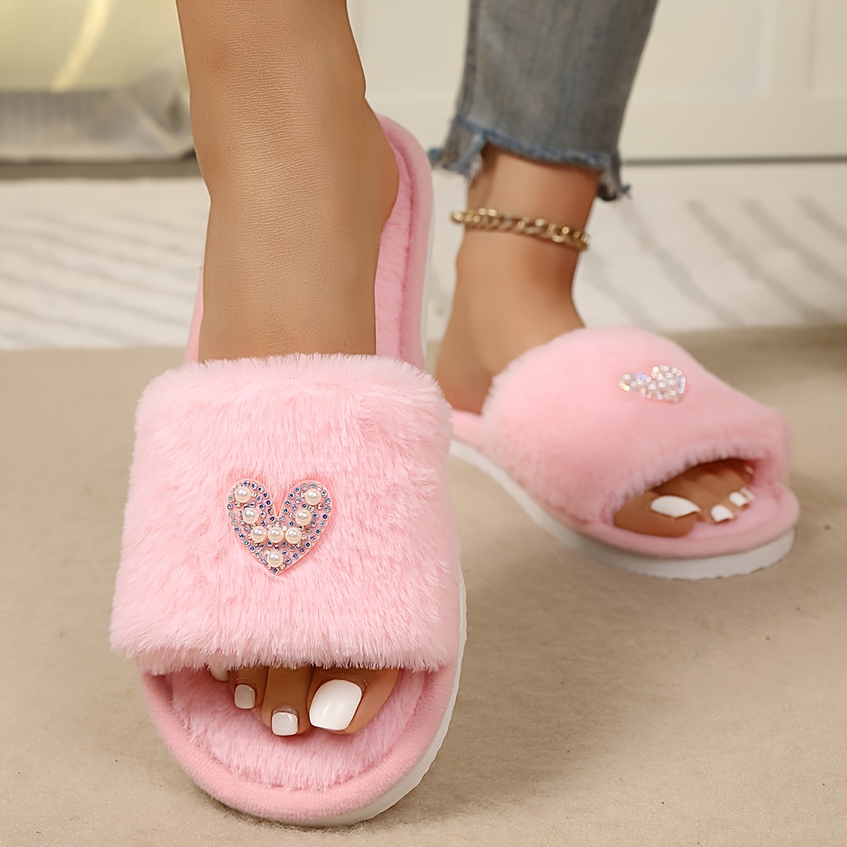 TEMU Neue elegante Hausschuhe als Geschenk für alle , herzförmige Hausschuhe für Damen, Hausschuhe für drinnen, Damenschuhe