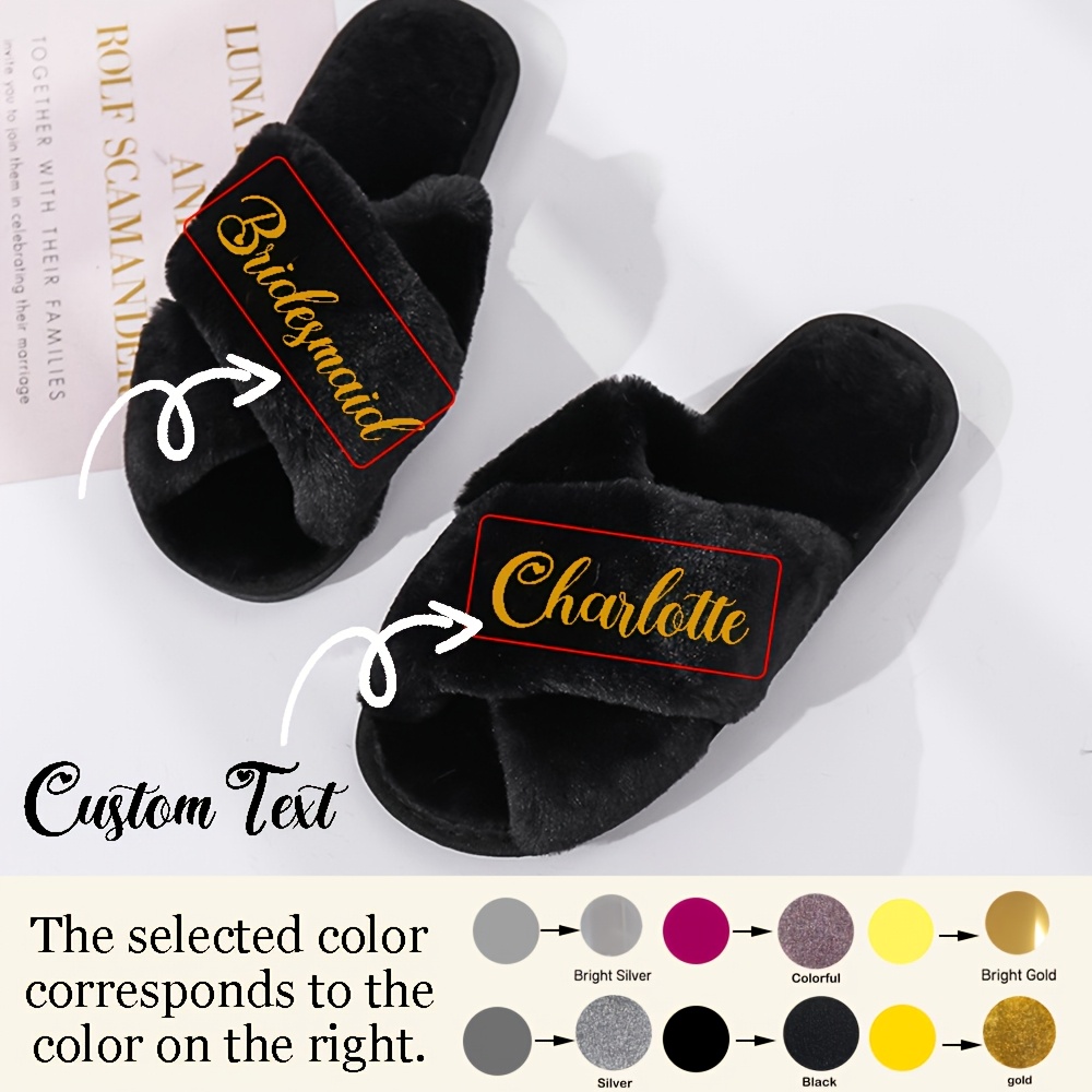 TEMU Custom Fluffy Slippers,custom Bride Slippers,fluffy Bridesmaid Slippers,bride Slipper Personalized,christmas Party Slippers,fluffy Slippers,