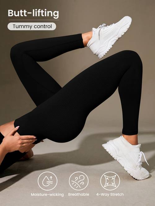 womens high waisted tummy control leggings high stretch ribbed moisture wicking comfortable and stylish versatile for multiple occasions