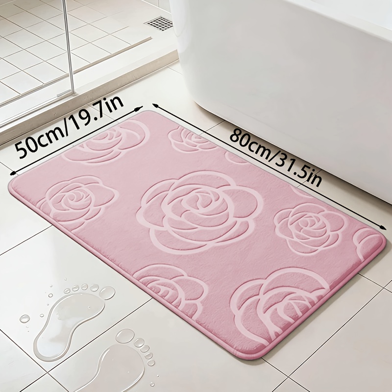 TEMU 1pc Quick-drying Rose Memory Foam Bath Mat - Washable Bathroom Rug With , Ideal For Showers And Bathtubs, Suitable For Kitchen Or Living Room,