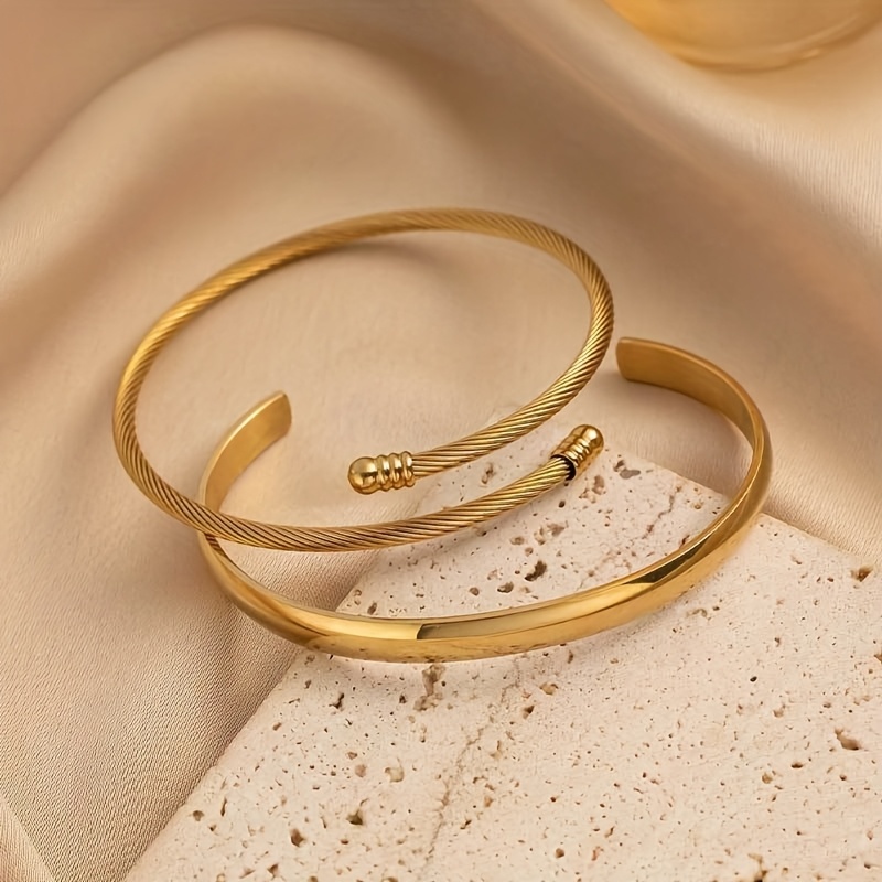 2pcs stainless steel adjustable cuff bracelets fashionable versatile for parties   daily wear