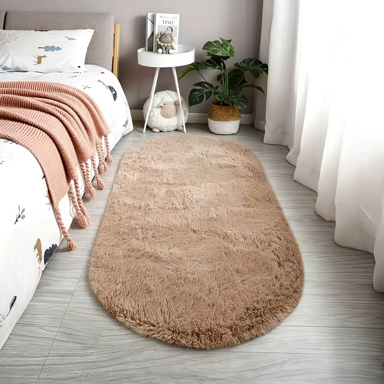 Oval Bedroom Bedside Rug, End-of-bed Mat, Living Room Coffee Table Mat