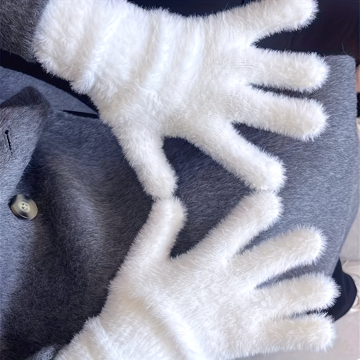 2pcs Elastic Full Finger Winter Gloves For Women Warm Fleece Touchscreen Compatible Cold Weather Solid Color