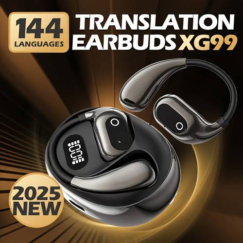 2025 new ai translation headset supports 144 language translation achieves communication with display touch control ultra long lightweight suitable for exercise games learning etc