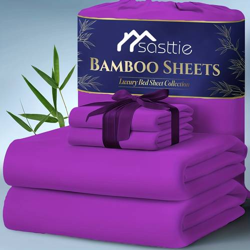 3 4pcs bed sheet set ultra soft bamboo blend super cooling sheets fitted sheet deep pocket up to 16 hot sleepers hotel quality bedding sheets set great gifts