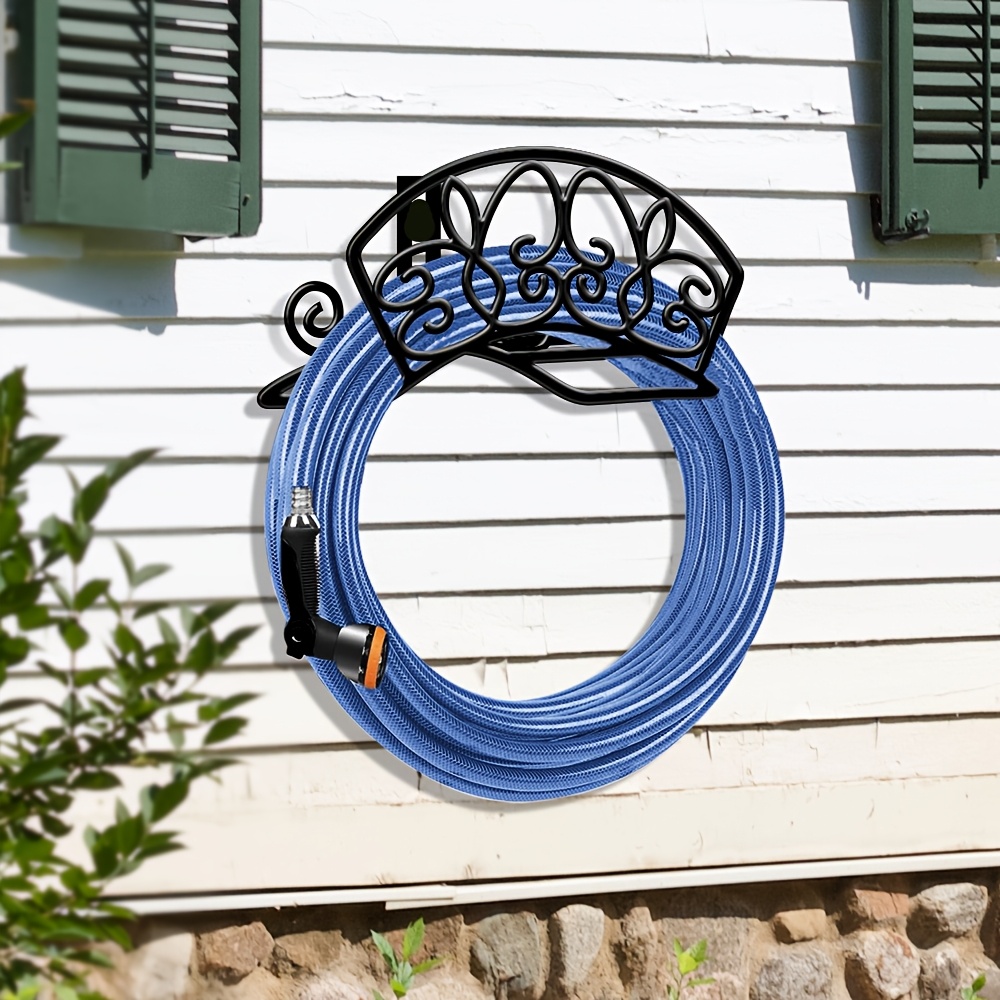TEMU Wall-mounted Hose Holder. Storage Rack, Heavy-duty/removable/, Suitable For Patios, Courtyards, Lawns, Gardens, And Poolside Hose Storage, Black